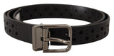 Ceinture Dolce &amp; Gabbana en cuir de veau noir avec boucle en métal perforé