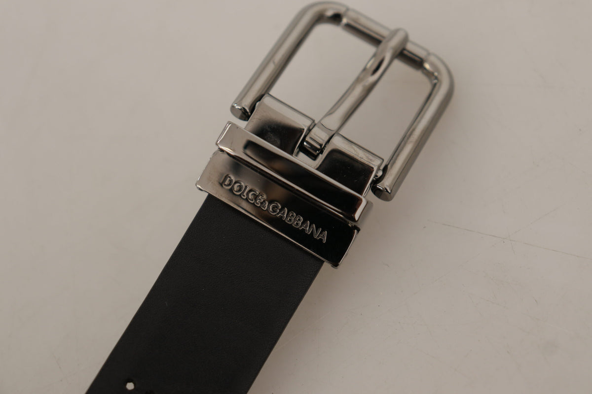 Ceinture Dolce &amp; Gabbana en cuir de veau noir avec boucle en métal perforé