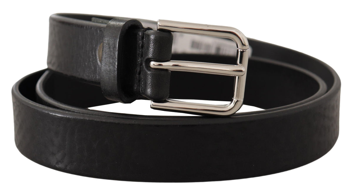 Ceinture Dolce &amp; Gabbana en cuir de veau noir avec boucle en métal argenté et logo