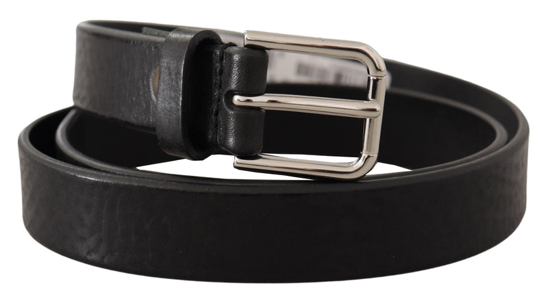Ceinture Dolce &amp; Gabbana en cuir de veau noir avec boucle en métal argenté et logo