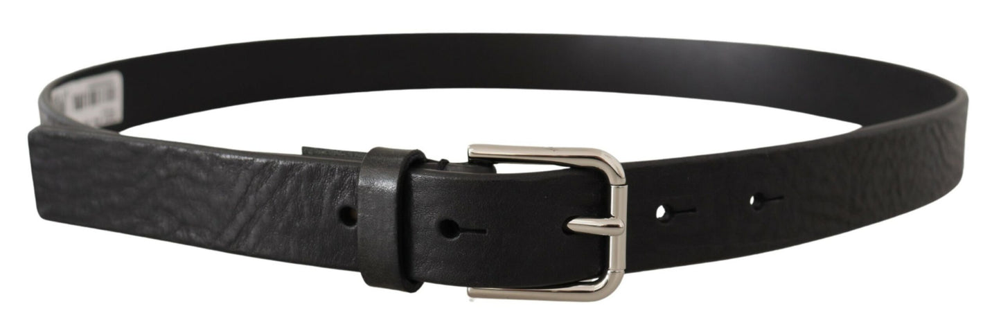 Dolce & Gabbana Zwarte Kalfsleren Zilverkleurige Logo Metalen Gesp Riem
