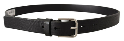 Dolce & Gabbana Zwarte Kalfsleren Zilverkleurige Logo Metalen Gesp Riem