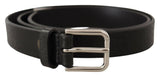 Ceinture Dolce &amp; Gabbana en cuir de veau noir avec boucle en métal argenté et logo