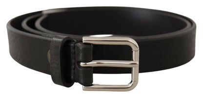 Dolce & Gabbana Zwarte Kalfsleren Zilverkleurige Logo Metalen Gesp Riem