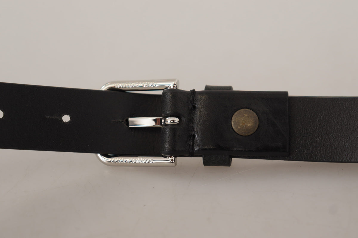 Ceinture Dolce &amp; Gabbana en cuir de veau noir avec boucle en métal argenté et logo