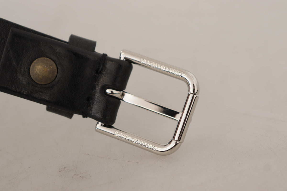 Ceinture Dolce &amp; Gabbana en cuir de veau noir avec boucle en métal argenté et logo