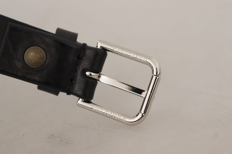 Ceinture Dolce &amp; Gabbana en cuir de veau noir avec boucle en métal argenté et logo