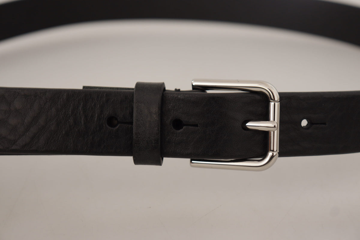 Ceinture Dolce &amp; Gabbana en cuir de veau noir avec boucle en métal argenté et logo