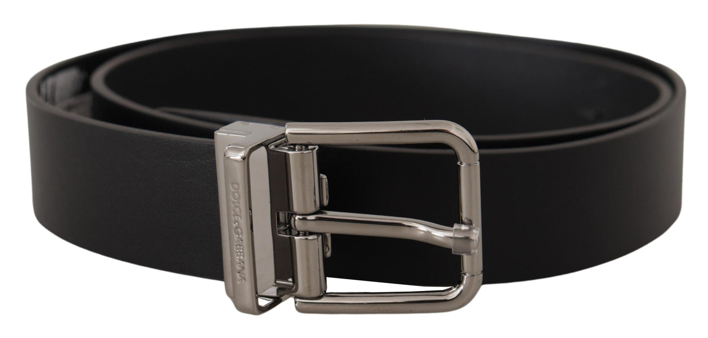 Dolce & Gabbana zwarte kalfsleren riem met metalen gesp en gegraveerd logo