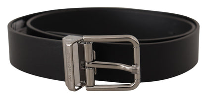 Dolce & Gabbana zwarte kalfsleren riem met metalen gesp en gegraveerd logo