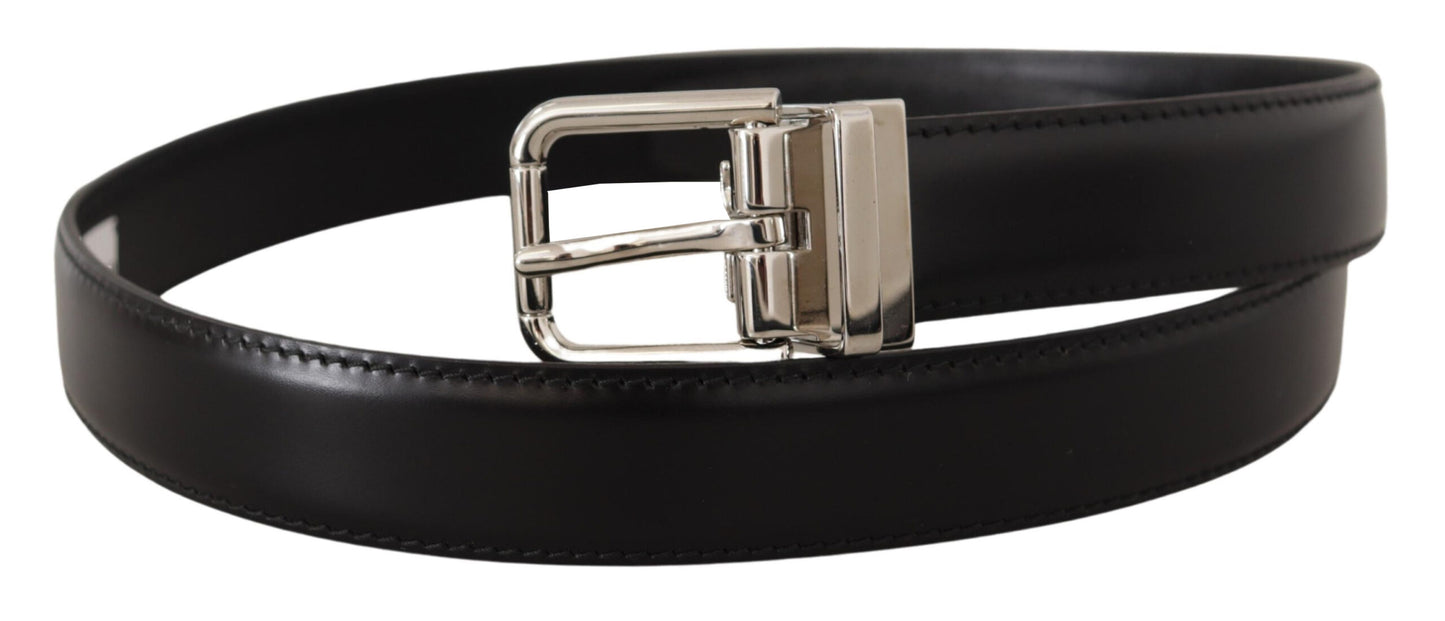 Dolce & Gabbana zwarte kalfsleren riem met metalen gesp en gegraveerd logo