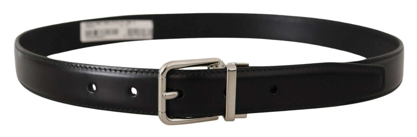 Dolce & Gabbana zwarte kalfsleren riem met metalen gesp en gegraveerd logo