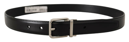 Dolce & Gabbana zwarte kalfsleren riem met metalen gesp en gegraveerd logo