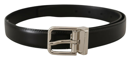 Dolce & Gabbana zwarte kalfsleren riem met metalen gesp en gegraveerd logo