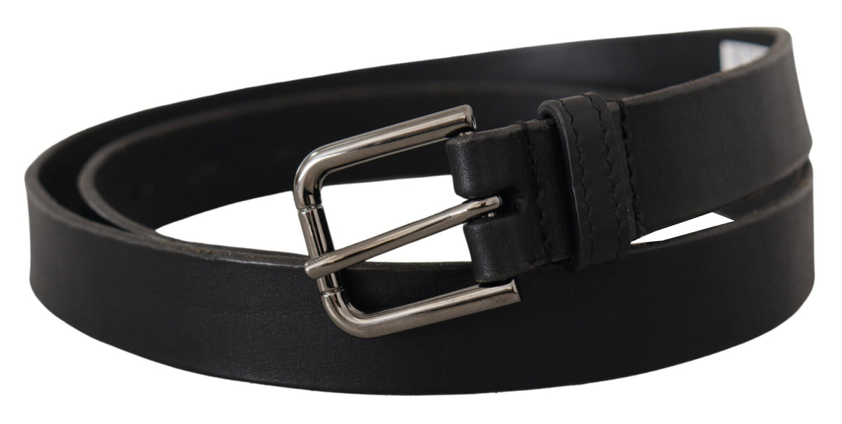 Ceinture Dolce &amp; Gabbana en cuir de veau noir avec boucle en métal gravée du logo