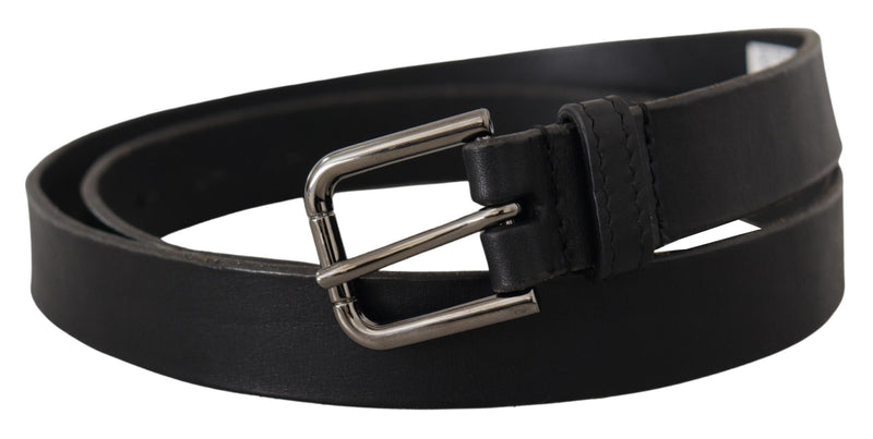 Ceinture Dolce &amp; Gabbana en cuir de veau noir avec boucle en métal gravée du logo