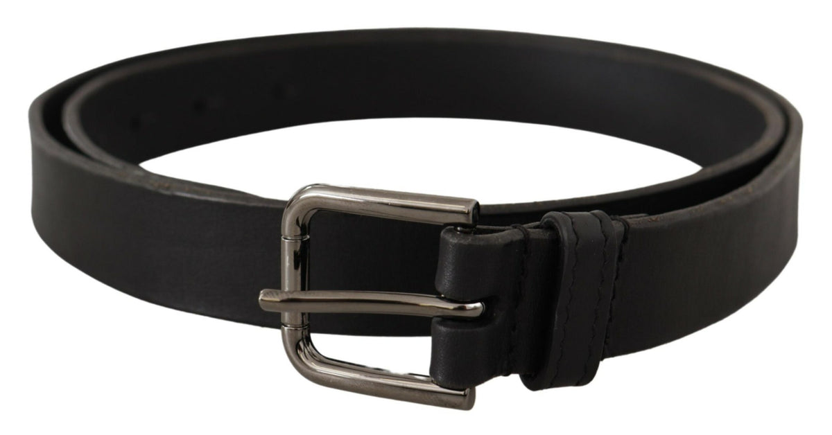 Ceinture Dolce &amp; Gabbana en cuir de veau noir avec boucle en métal gravée du logo