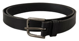 Ceinture Dolce &amp; Gabbana en cuir de veau noir avec boucle en métal gravée du logo