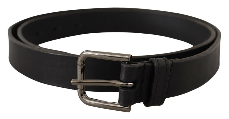 Ceinture Dolce &amp; Gabbana en cuir de veau noir avec boucle en métal gravée du logo