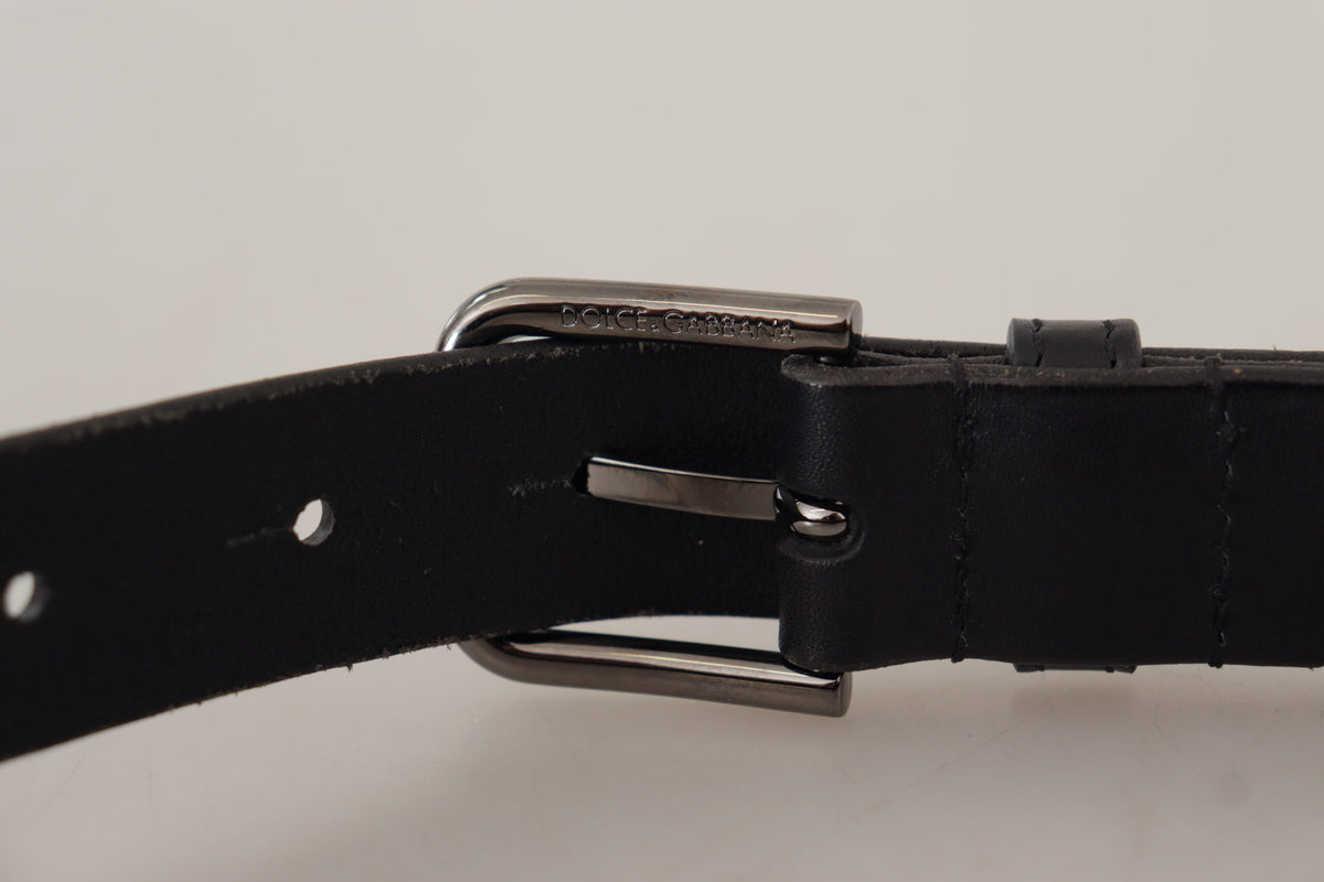 Ceinture Dolce &amp; Gabbana en cuir de veau noir avec boucle en métal gravée du logo