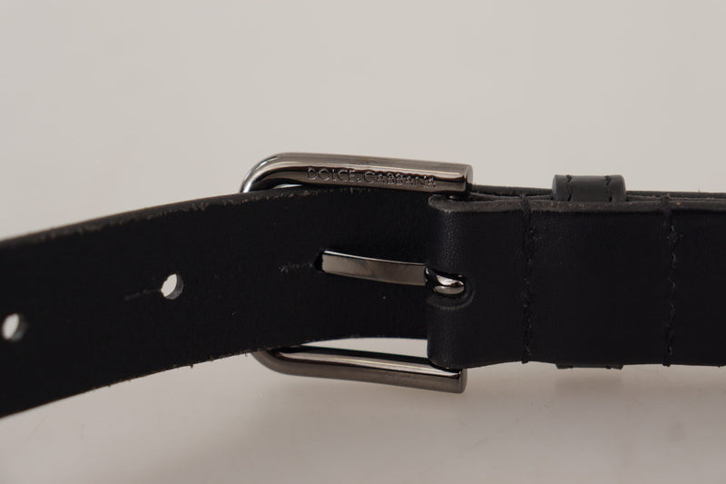 Ceinture Dolce &amp; Gabbana en cuir de veau noir avec boucle en métal gravée du logo
