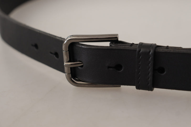 Ceinture Dolce &amp; Gabbana en cuir de veau noir avec boucle en métal gravée du logo