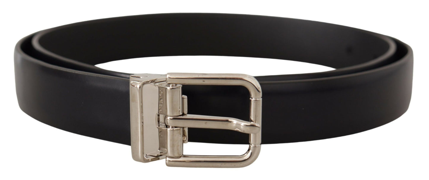 Dolce & Gabbana Zwarte Kalfsleren Klassieke Logo Metalen Gesp Riem