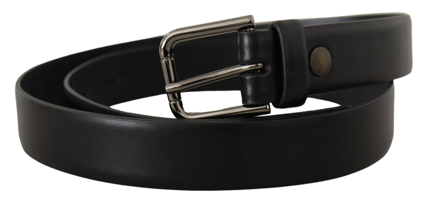 Dolce & Gabbana Zwarte Kalfsleren Klassieke Logo Metalen Gesp Riem