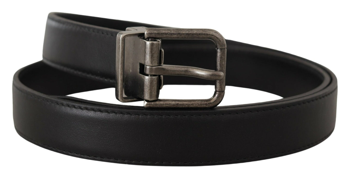Dolce & Gabbana Zwarte Leren Vintage Logo Metalen Gesp Riem