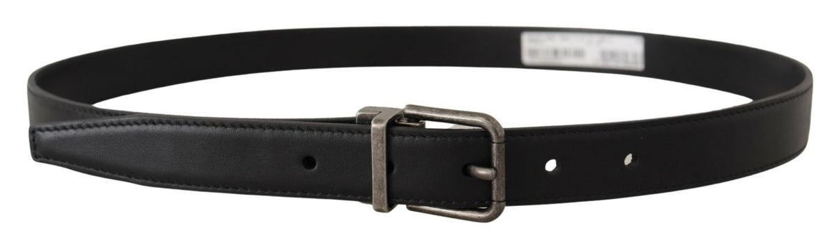 Ceinture Dolce &amp; Gabbana en cuir noir uni avec boucle en métal et logo vintage