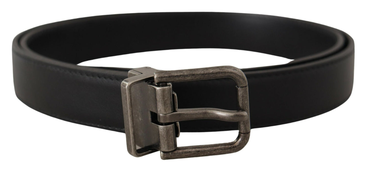 Dolce & Gabbana Zwarte Leren Vintage Logo Metalen Gesp Riem