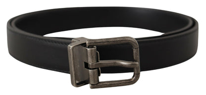 Dolce & Gabbana Zwarte Leren Vintage Logo Metalen Gesp Riem