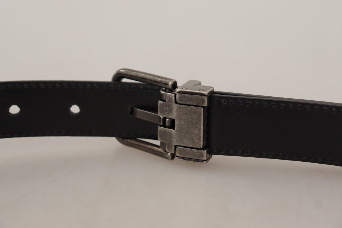 Ceinture Dolce &amp; Gabbana en cuir noir uni avec boucle en métal et logo vintage