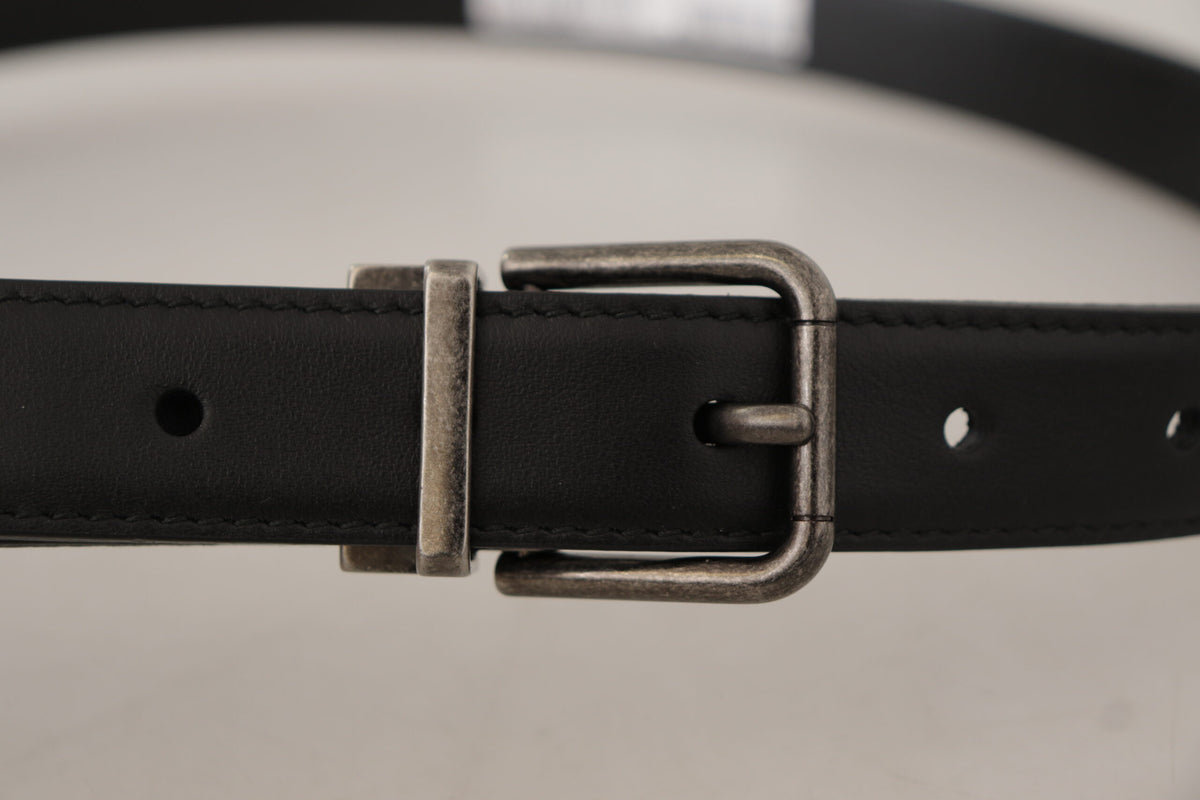 Ceinture Dolce &amp; Gabbana en cuir noir uni avec boucle en métal et logo vintage