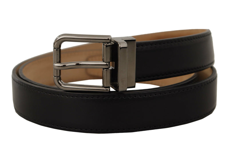 Ceinture Dolce &amp; Gabbana en cuir de veau noir avec boucle en métal gravée du logo