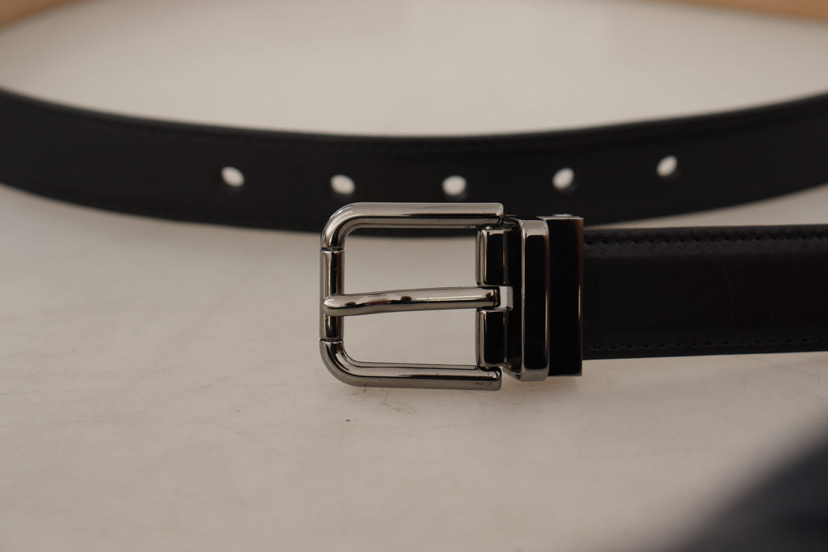 Ceinture Dolce &amp; Gabbana en cuir de veau noir avec boucle en métal gravée du logo