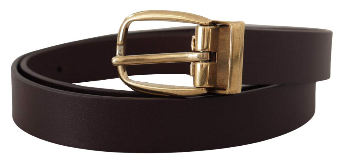 Dolce &amp; Gabbana en cuir de veau marron foncé avec boucle en métal doré
