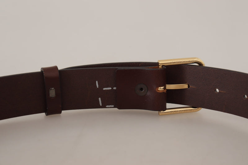 Dolce & Gabbana Brown Plain Calf Leather Gold Tone Buckle Belt