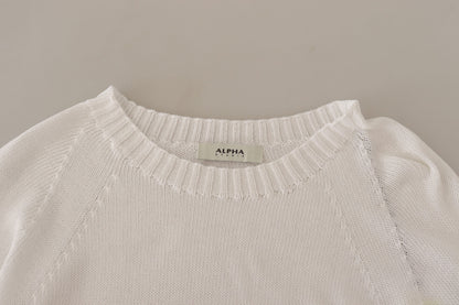 Pull en tricot blanc à manches longues et col rond Alpha Studio