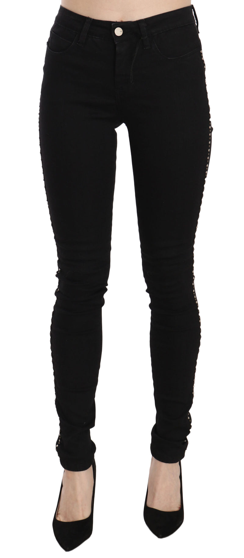 Costume National Jeans Skinny Noir Embellies Taille Mi-Haute