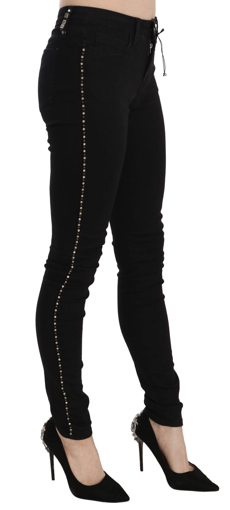 Costume National Jeans Skinny Noir Embellies Taille Mi-Haute