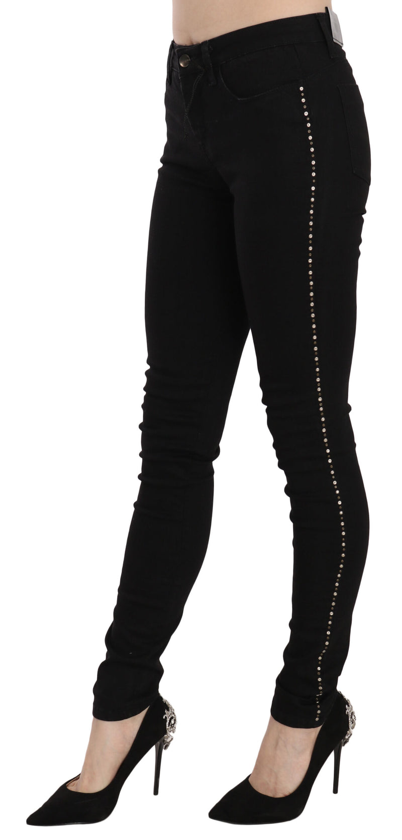 Costume National Jeans Skinny Noir Embellies Taille Mi-Haute
