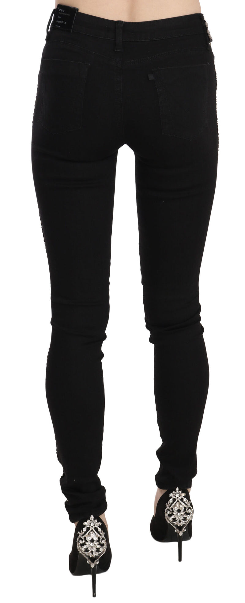 Costume National Jeans Skinny Noir Embellies Taille Mi-Haute