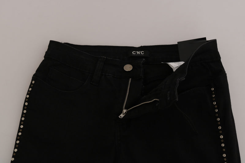 Costume National Jeans Skinny Noir Embellies Taille Mi-Haute