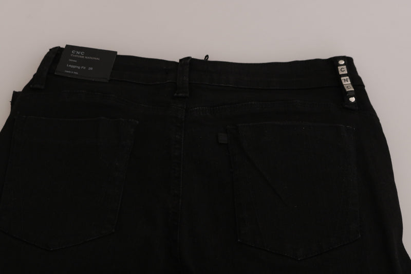 Costume National Jeans Skinny Noir Embellies Taille Mi-Haute