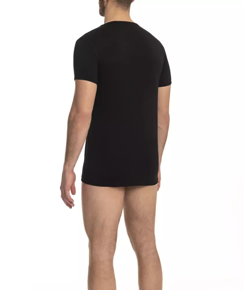 T-shirt homme en coton noir à col en V de la marque Cavalli Class.