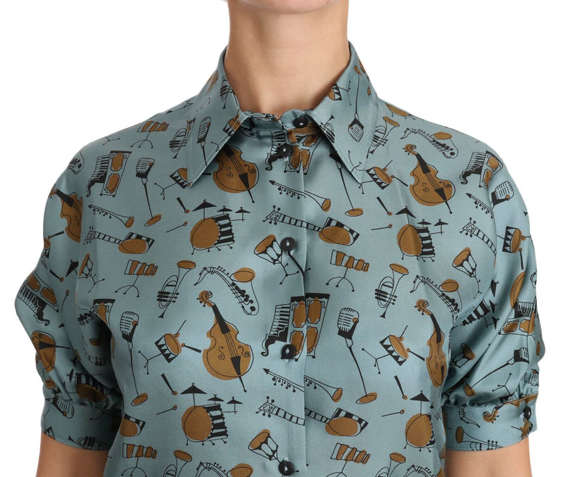 Dolce & Gabbana Multicolor Musical Instruments Silk Short Sleeve Shirt