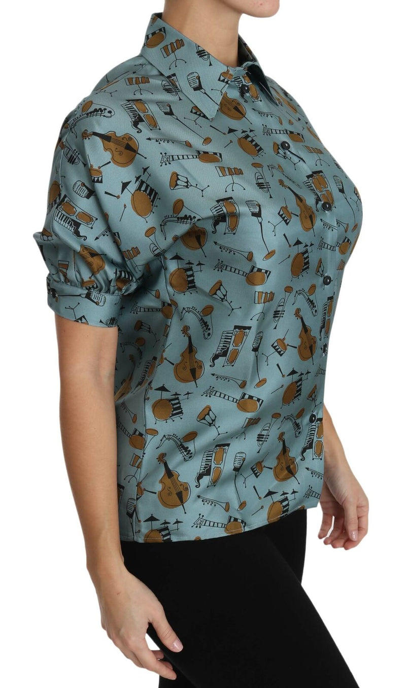 Dolce & Gabbana Multicolor Musical Instruments Silk Short Sleeve Shirt