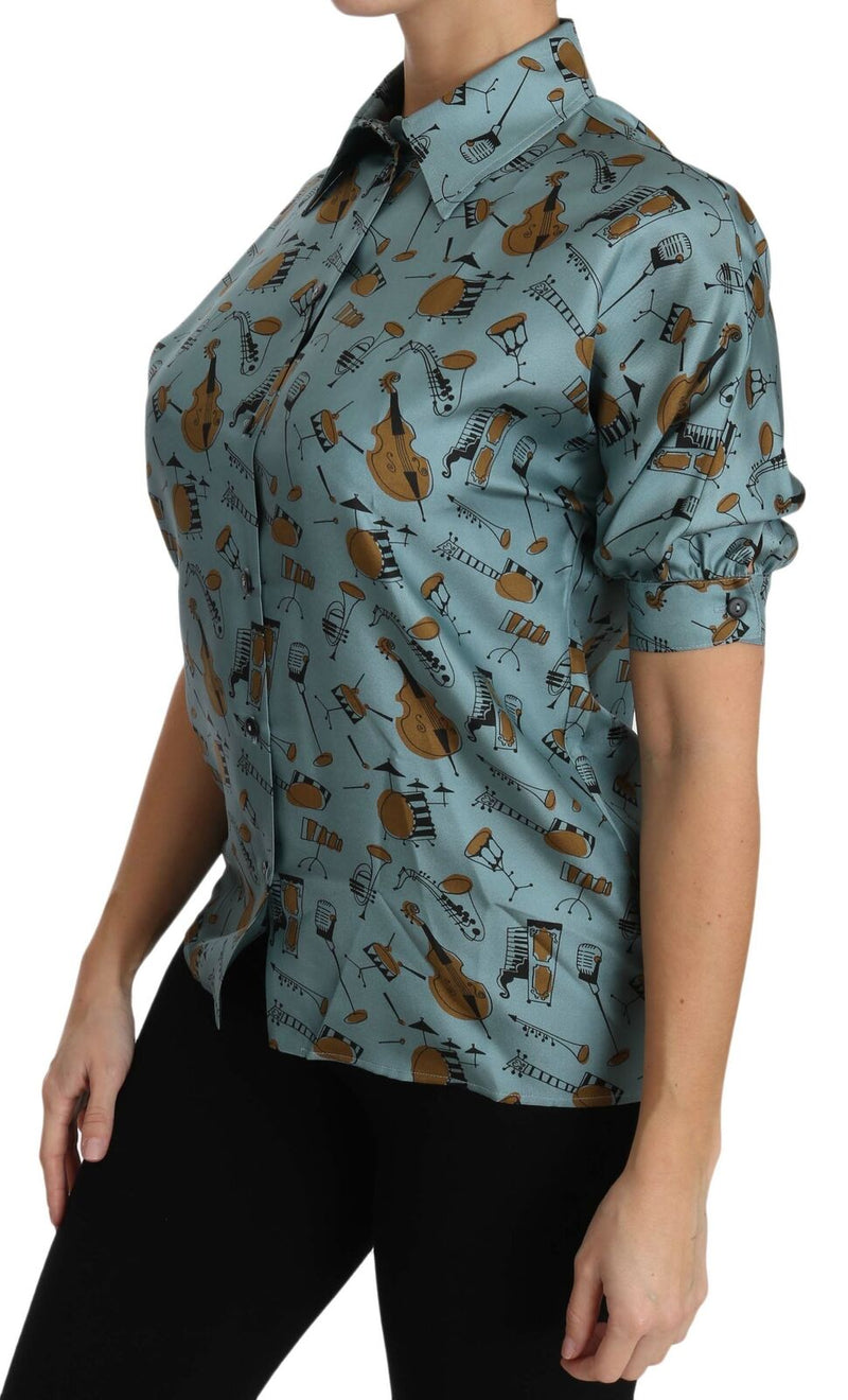 Dolce & Gabbana Multicolor Musical Instruments Silk Short Sleeve Shirt