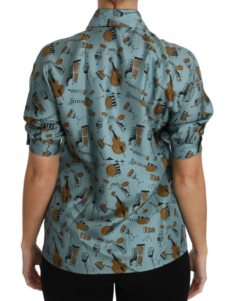 Dolce & Gabbana Multicolor Musical Instruments Silk Short Sleeve Shirt